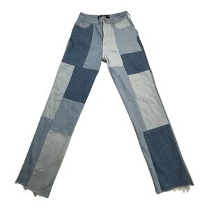 Hollister Patchwork Denim Jeans Ultra High Rise Mom Jean Blue